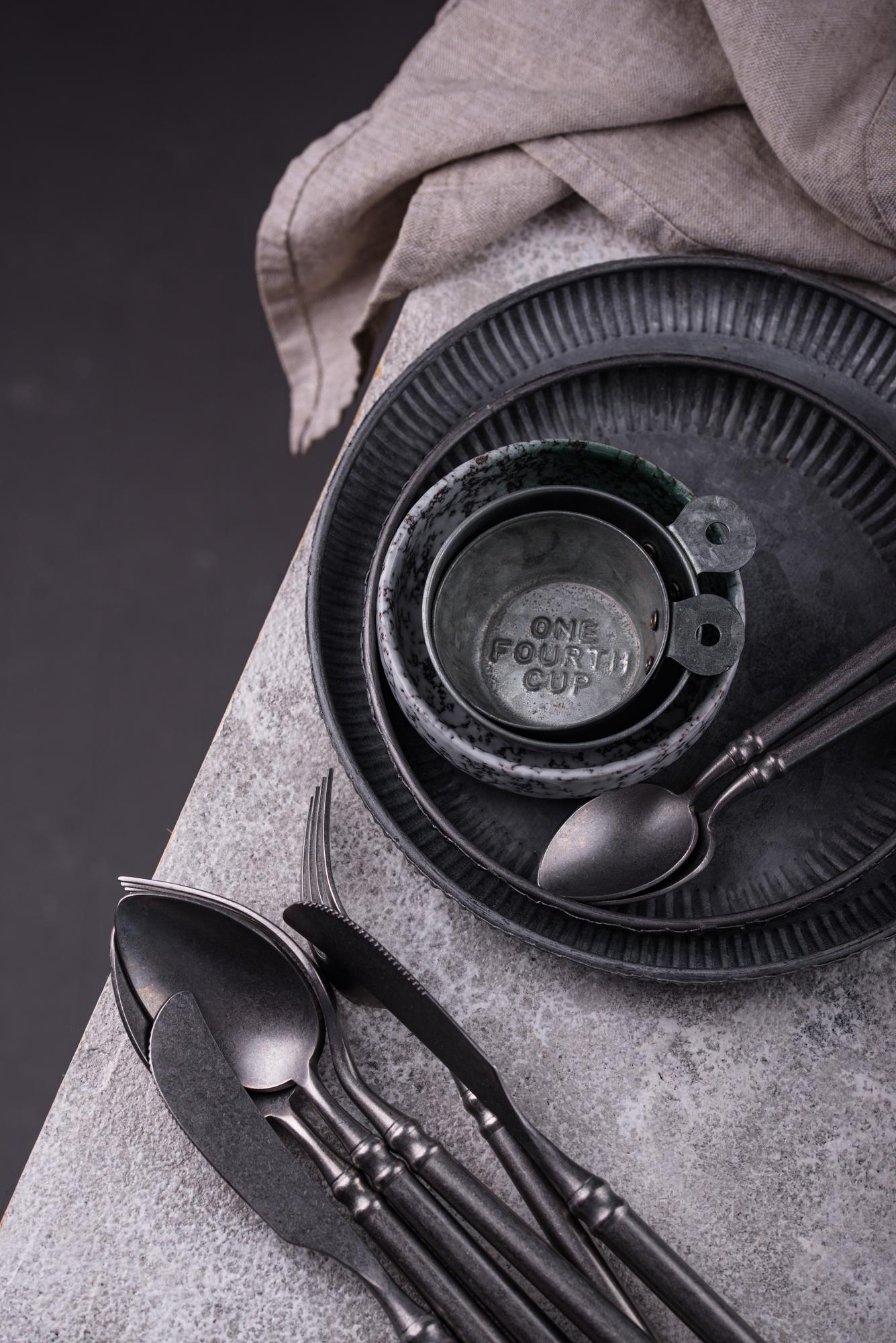 Studio kitchen with plated courses and polished tools